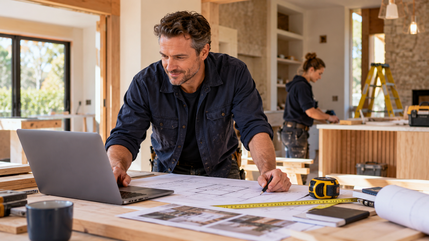 Illustrative building contractor planning work